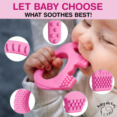 Baby Elefun teether designed with pediatric dentist input for ergonomic grip and chew safety.
