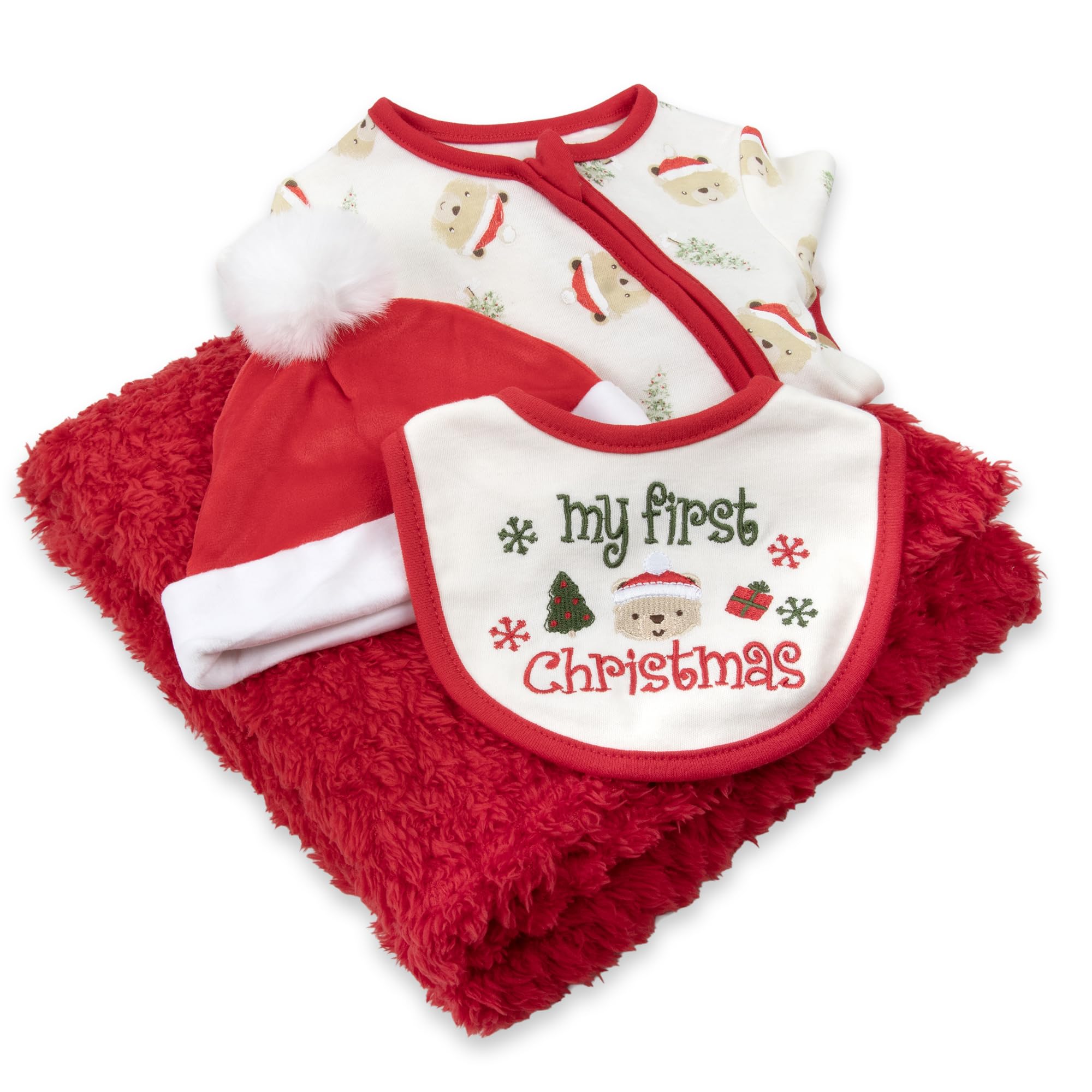 Baby Essentials bib detail ideal for mess-friendly holiday mealtimes.