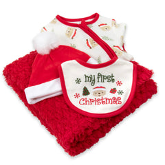 Baby Essentials bib detail ideal for mess-friendly holiday mealtimes.