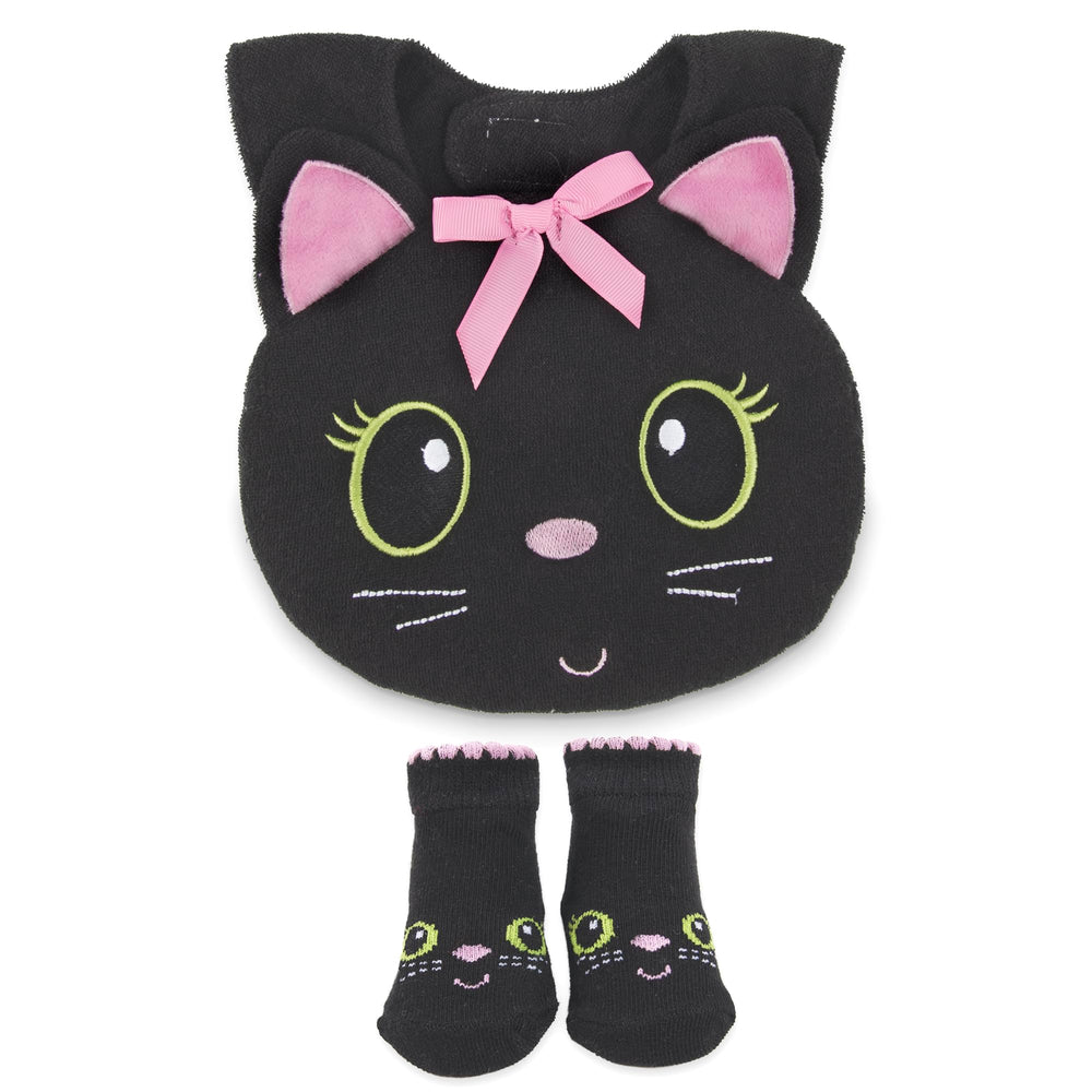 Baby Essentials Halloween cat bib: cute cat-face design for festive mealtime