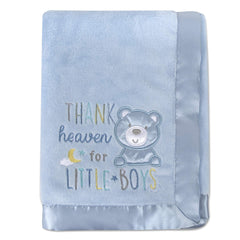 Baby Essentials blue crib blanket embroidered bear design adds playful charm for bedtime