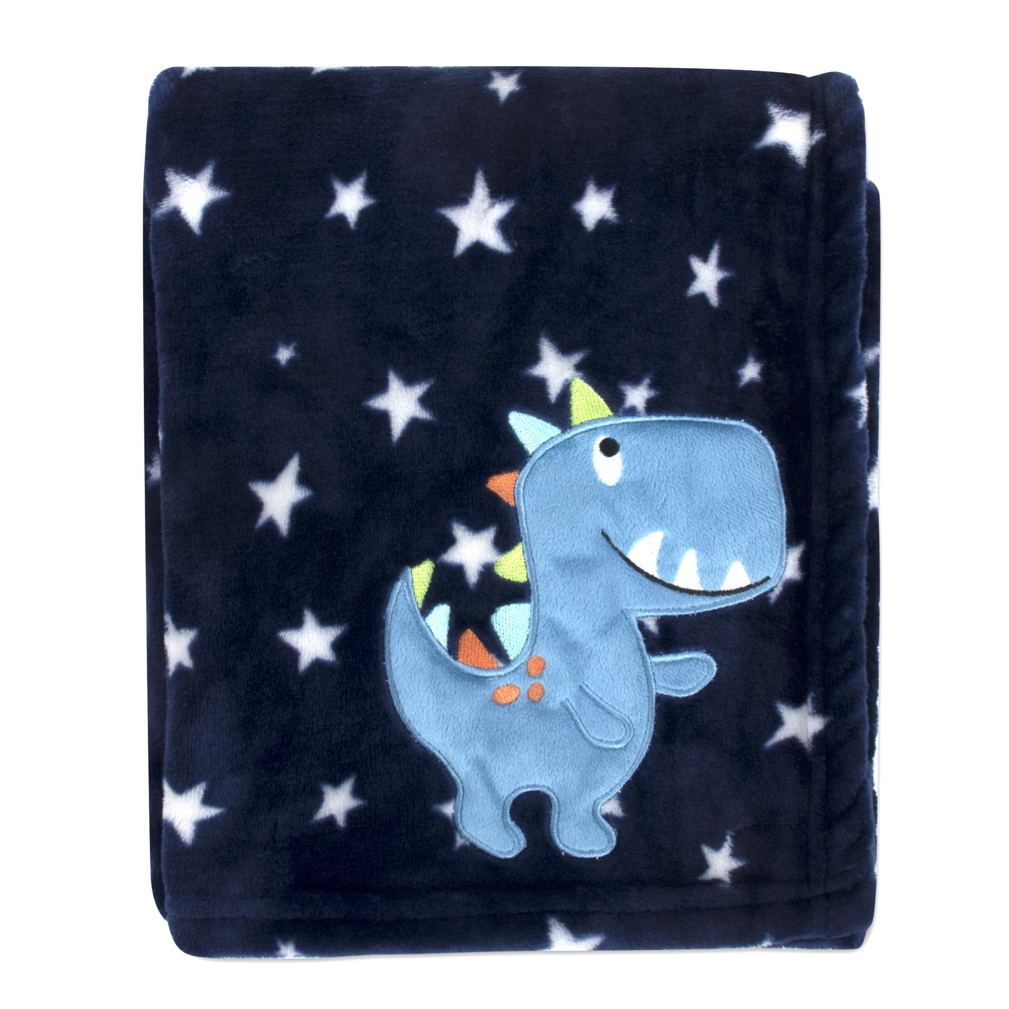 Baby Essentials blue dino blanket embroidery adds nursery charm.