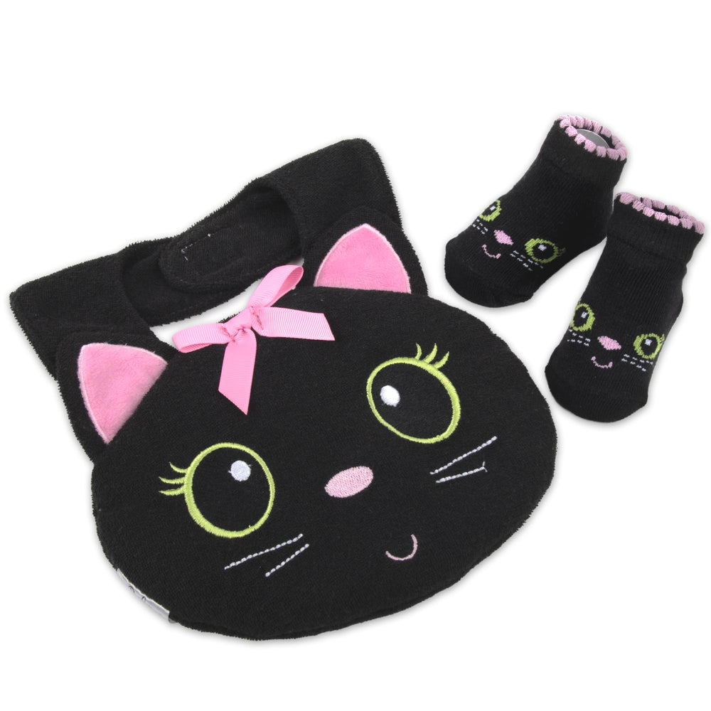 Baby Essentials cat-face bib detail adds charm for Halloween photos
