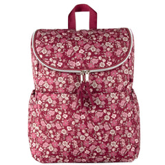Baby Essentials diaper backpack on stroller demonstrates secure straps for hands-free travel.