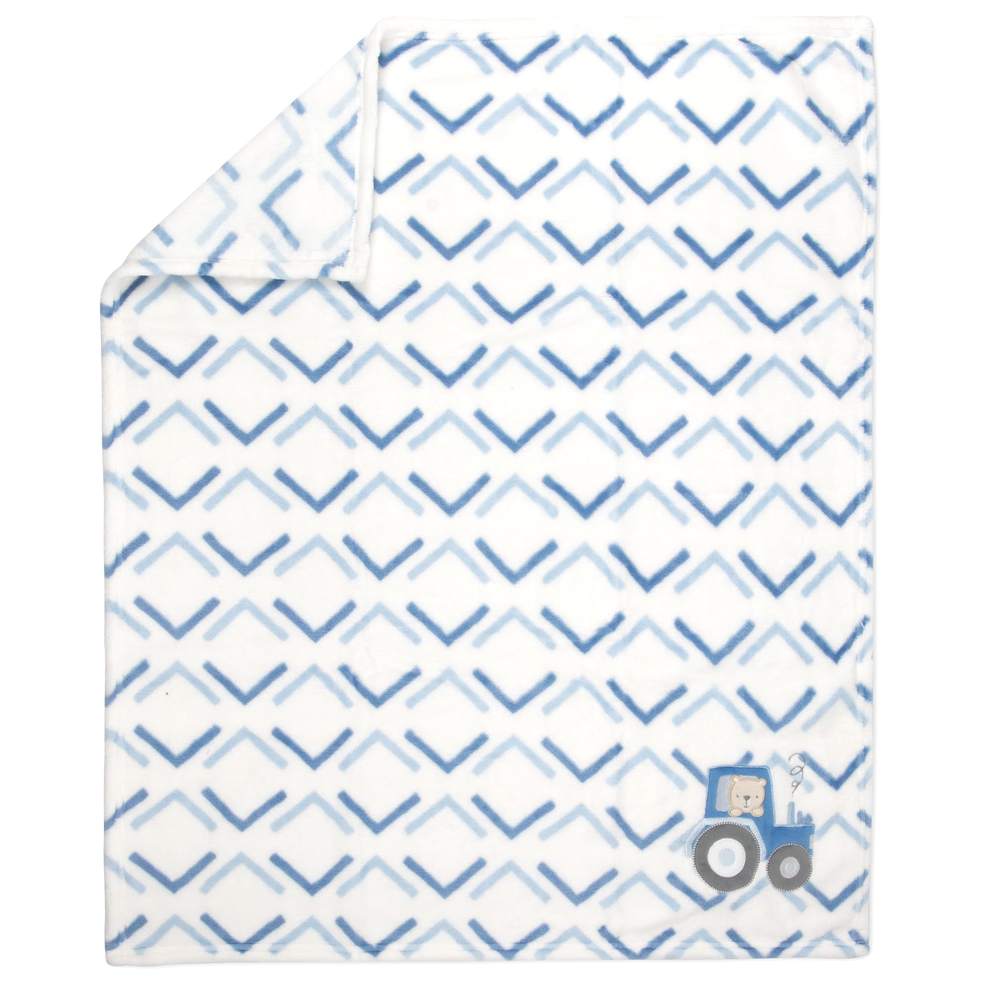 Baby Essentials embroidered character blanket adds playful detail to nursery decor.