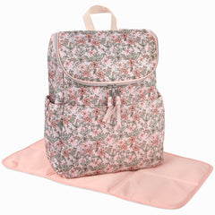 Baby Essentials floral diaper bag with changing pad ready for on-the-go changes.