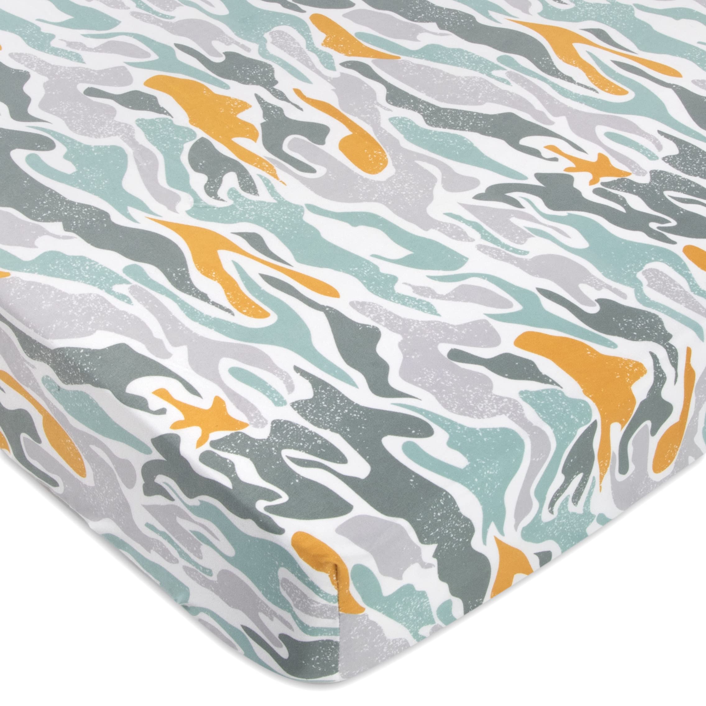 Baby Essentials fully-elasticized-edge crib sheet stays secure on wriggly babies.