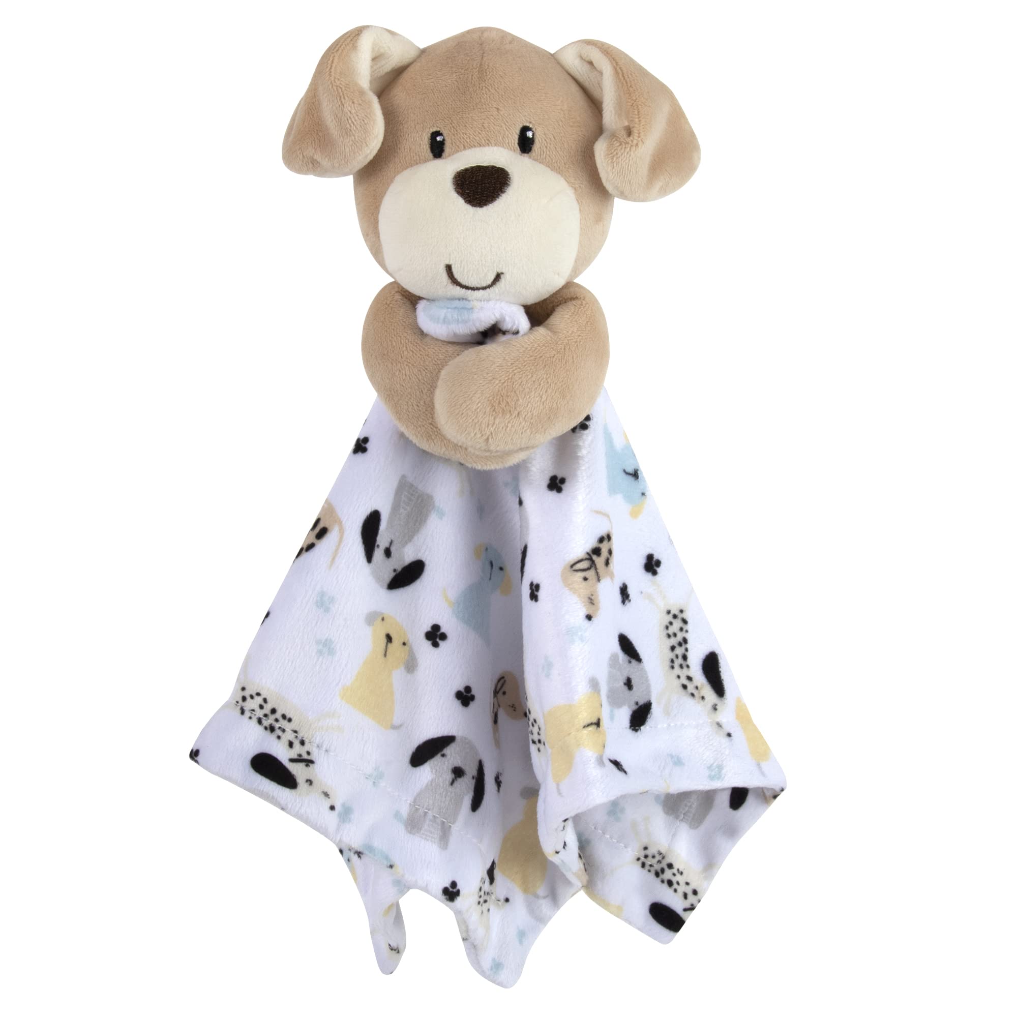 Baby Essentials Minky Animal Snuggler puppy-face close-up for comforting snuggles.