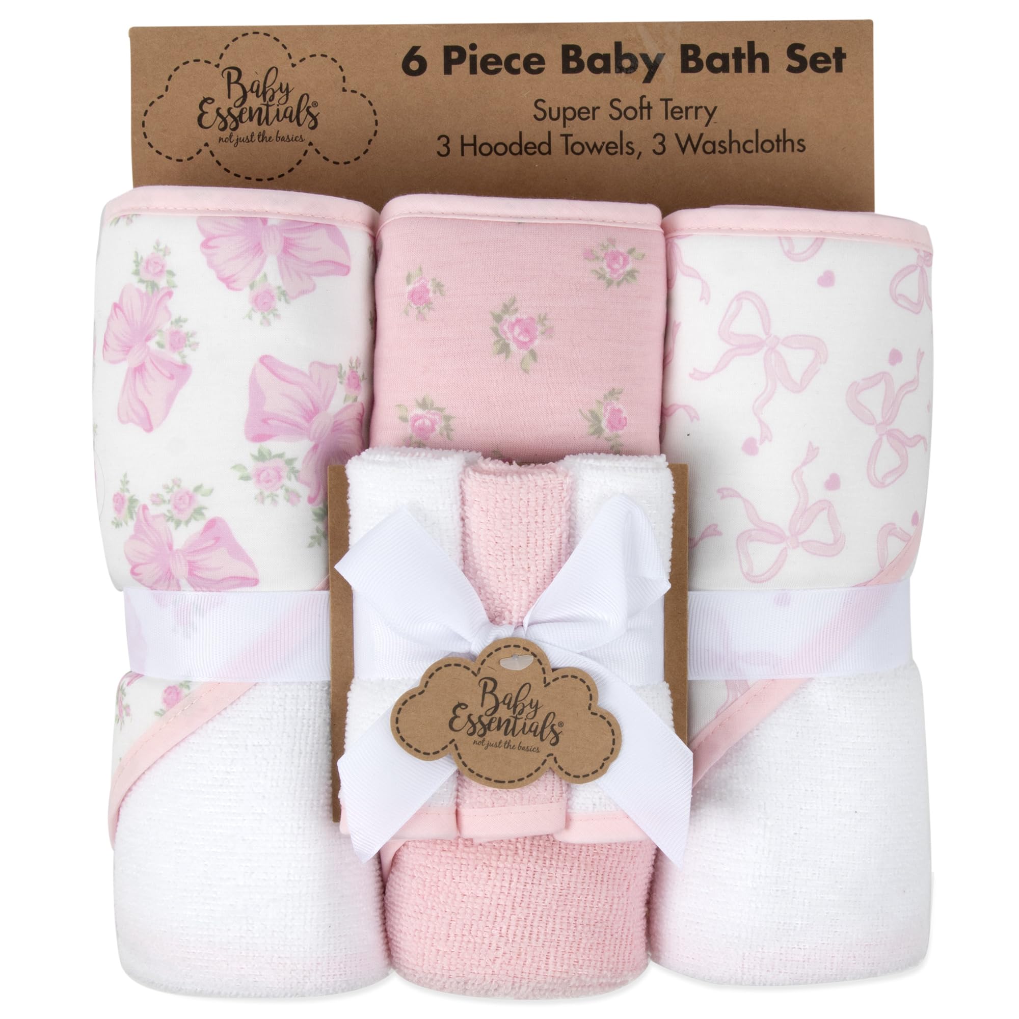 Baby Essentials pink bows and flowers design towel set ideal for photoshoots