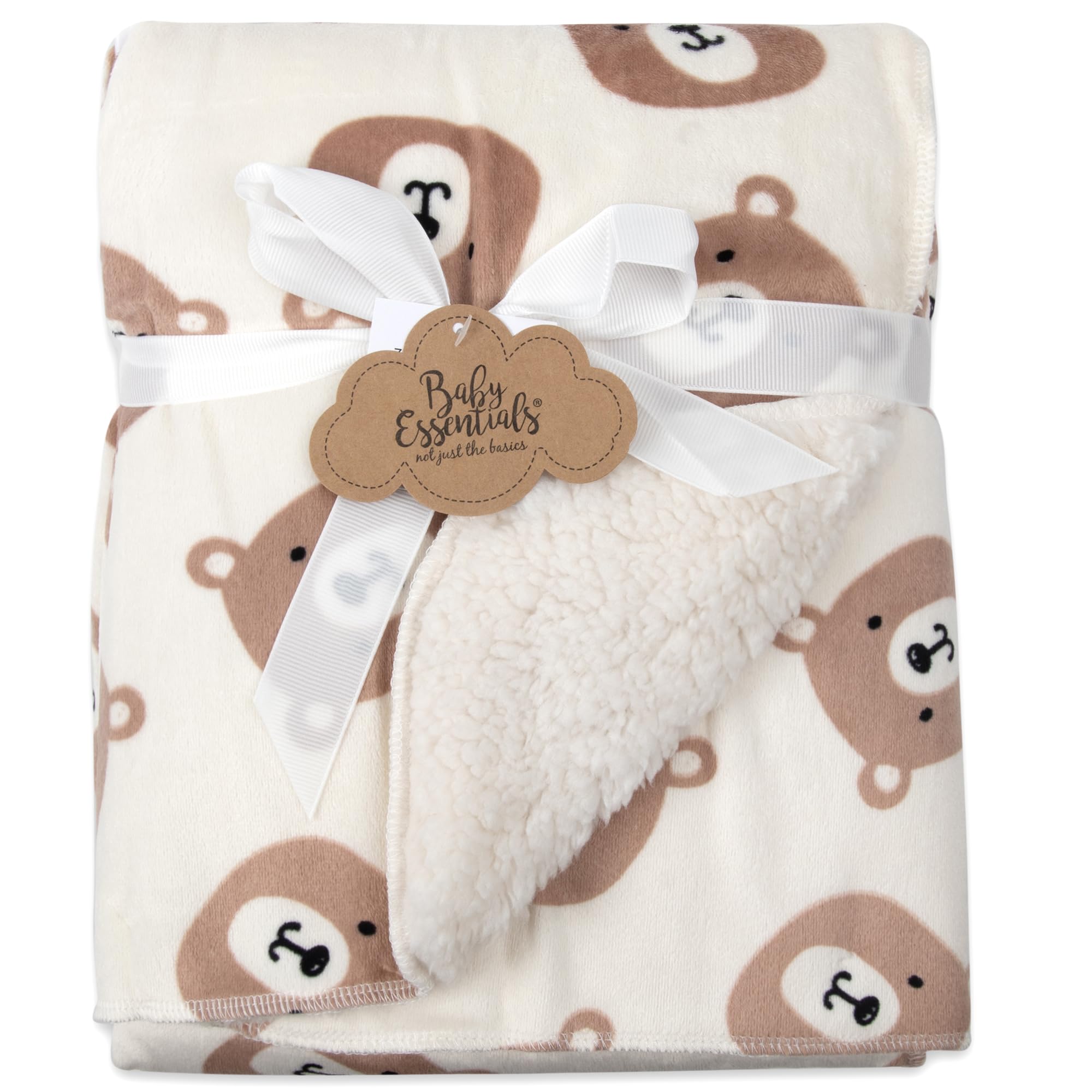 Baby Essentials Sherpa fleece blanket care instructions: machine wash cold and tumble dry low.