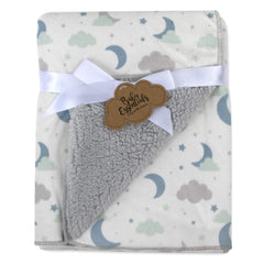 Baby Essentials sherpa fleece blanket Celestial stars moon design keeps baby cozy during naps.