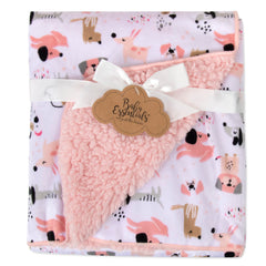 Baby Essentials Sherpa Fleece Puppy Pink front view blanket; cozy for baby.