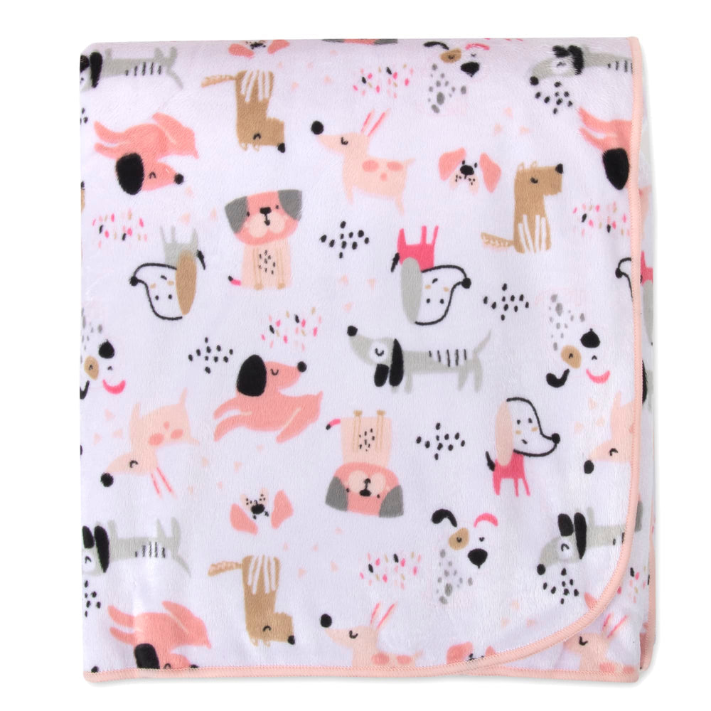 Baby Essentials Sherpa Fleece Puppy Pink reversible side with puppies and warmth.
