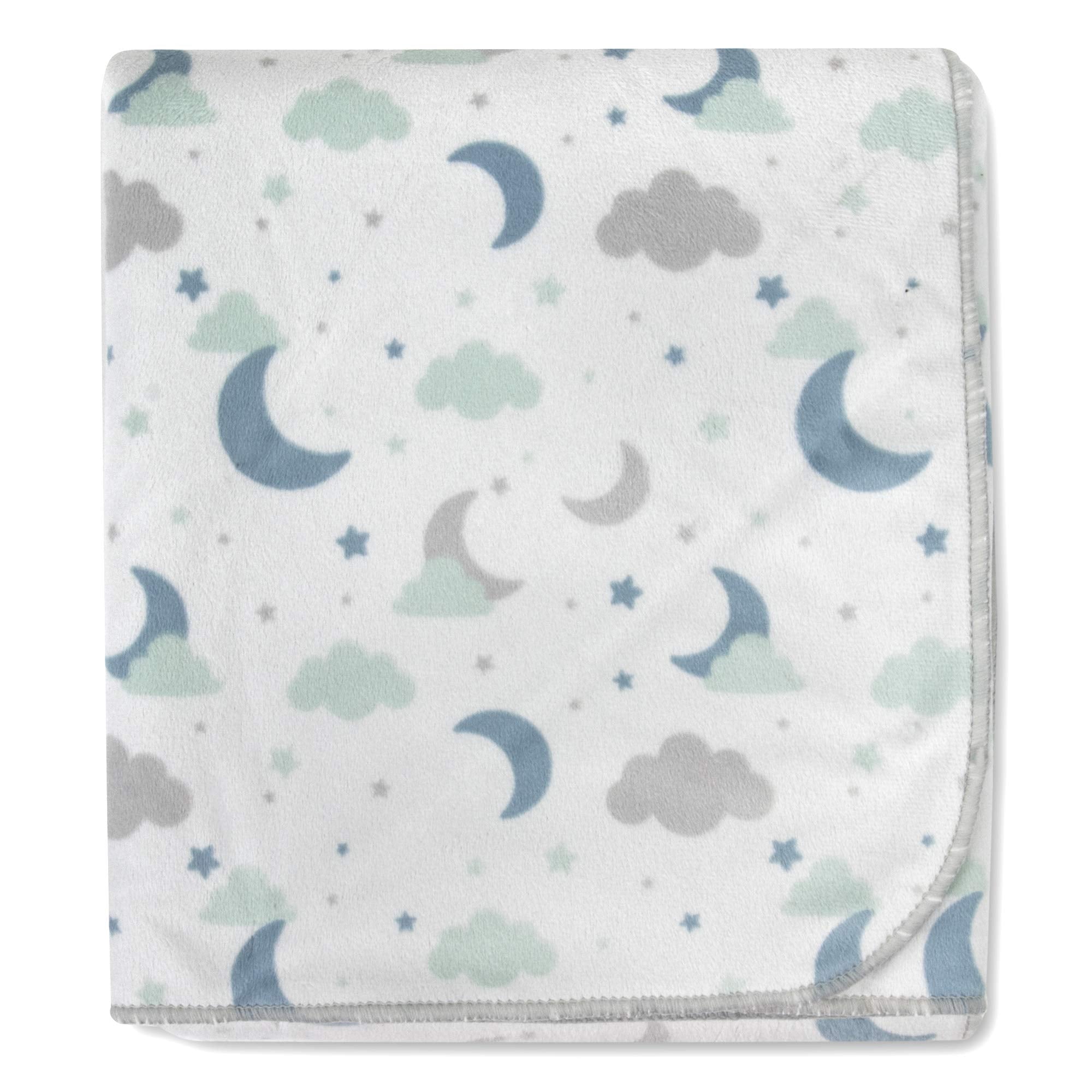 Baby Essentials sherpa fleece blanket reversible color side for versatile nursery styling.