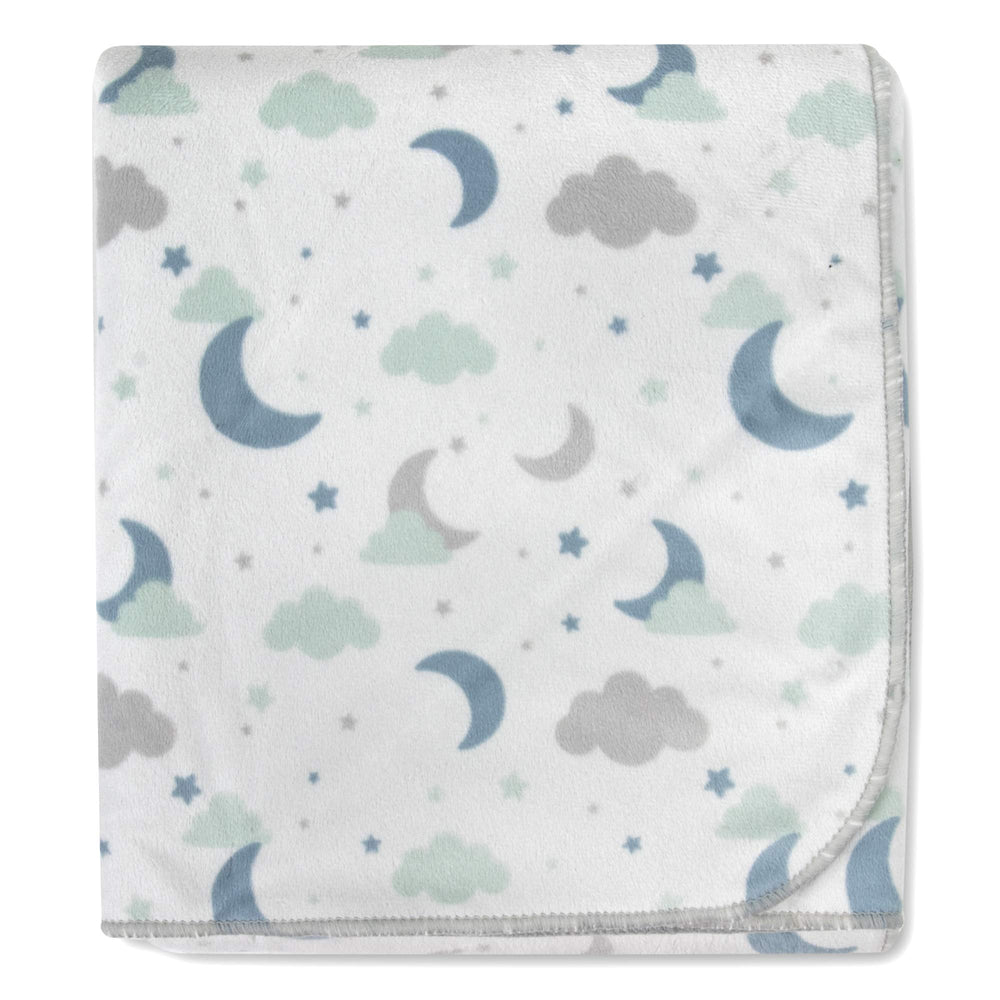 Baby Essentials sherpa fleece blanket reversible color side for versatile nursery styling.