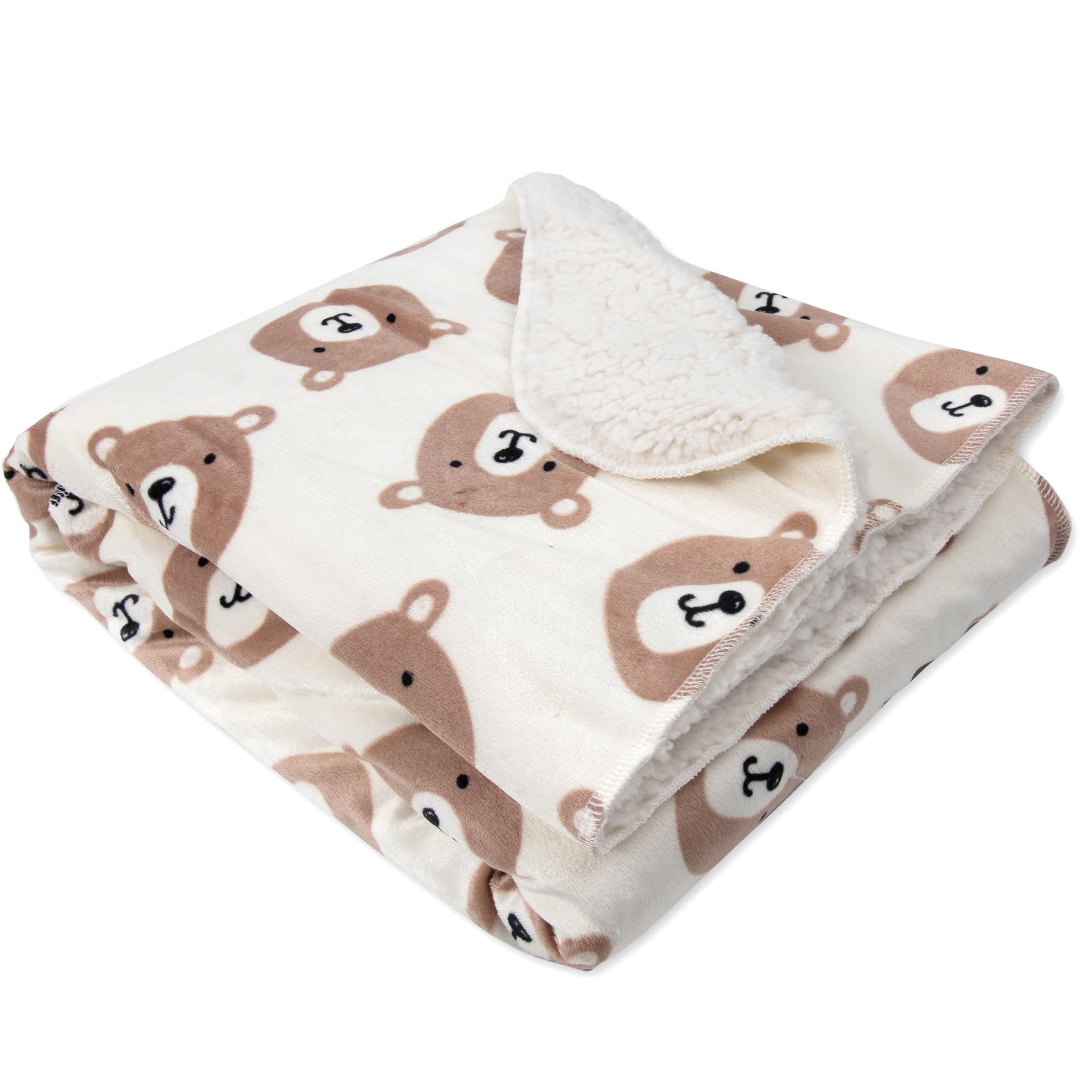 Baby Essentials Sherpa fleece blanket shown in swaddle use, ideal for stroller or carrier.