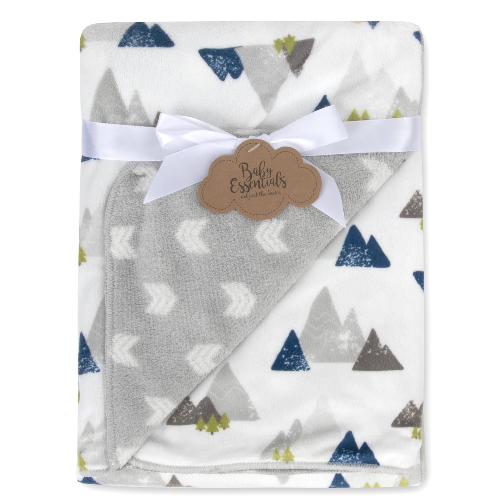 Baby Essentials Sherpa Mountains blanket front view for nursery sleep
