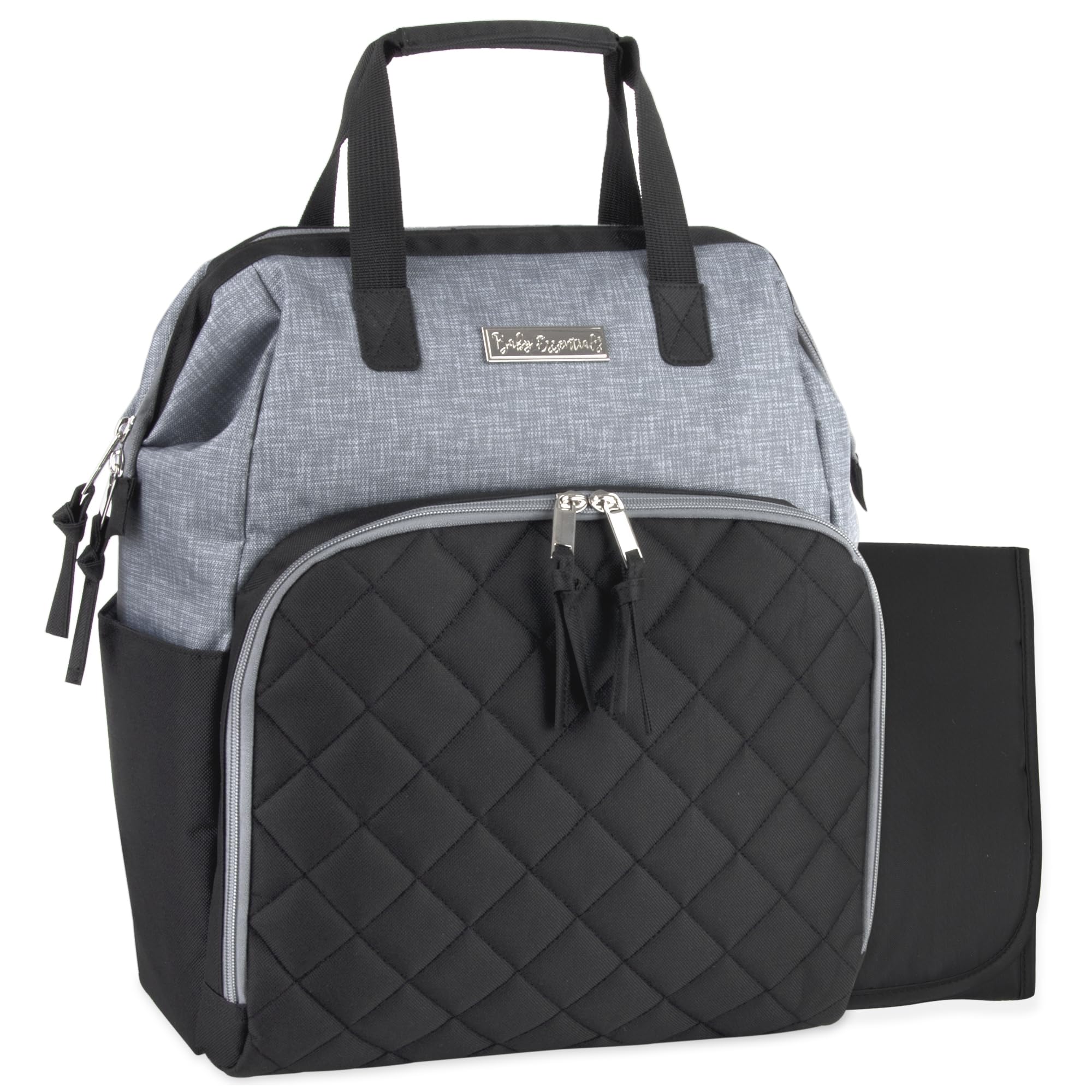 Baby Essentials Super Cooler front view in black grey showing organized storage on the go