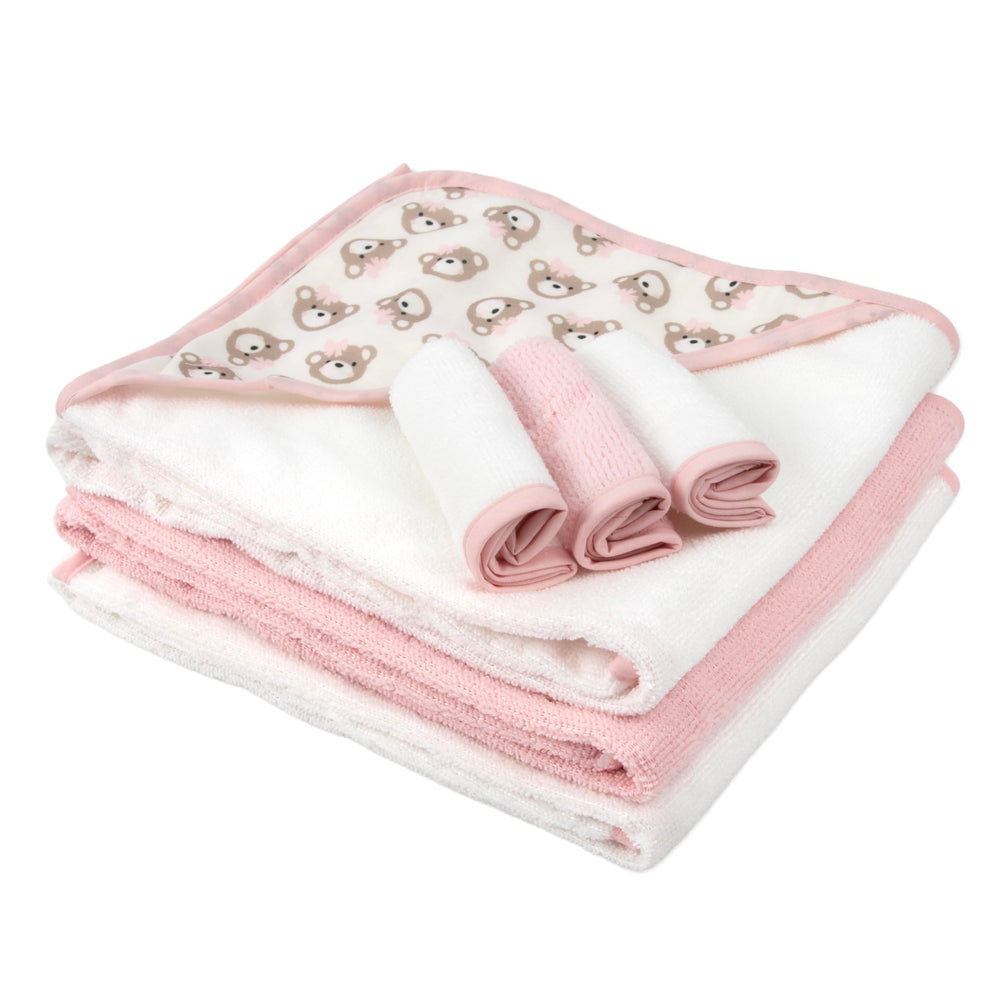 Baby Essentials washcloths with pink bows for gentle cleansing after bath