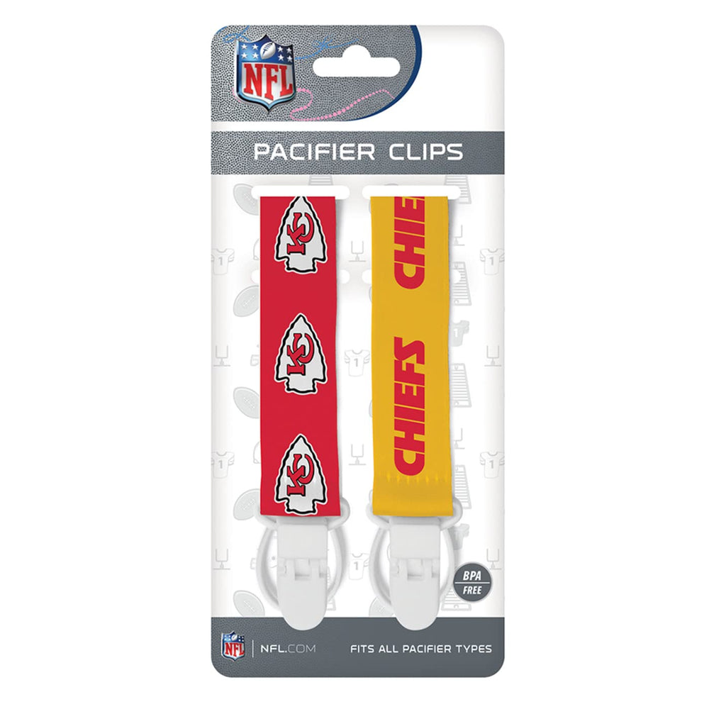 Baby Fanatic Chiefs pacifier clip two-pack side logo highlighting dual branding