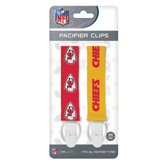 Baby Fanatic Chiefs pacifier clip two-pack side logo highlighting dual branding