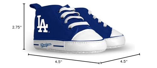 Baby Fanatic Dodgers prewalkers front view highlighting padded soles and slip-on design for easy wear