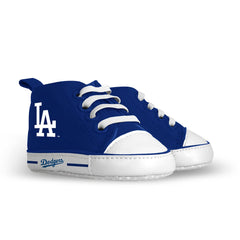Baby Fanatic Dodgers prewalkers side profile show soft fabric upper and gripper soles for stability