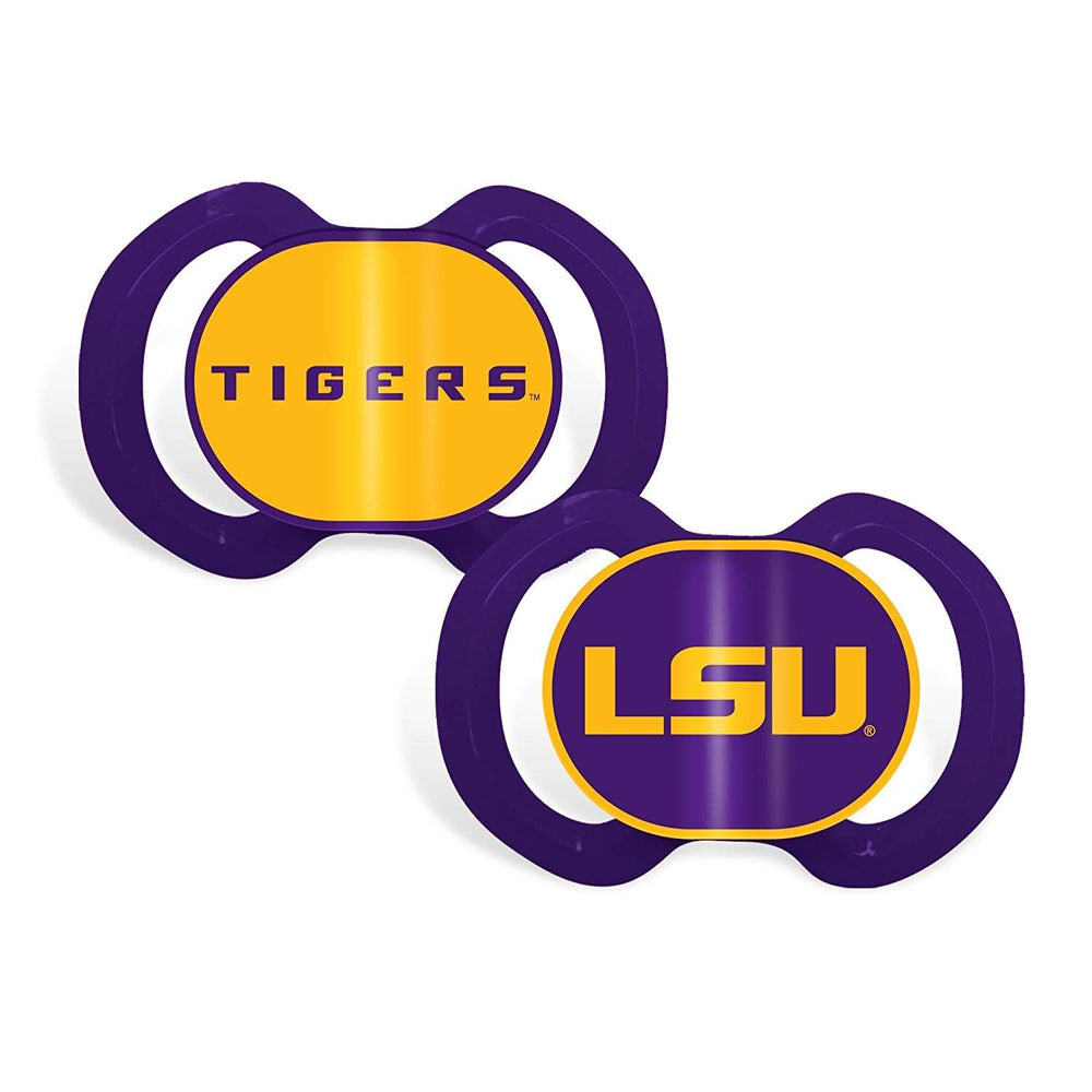 Baby Fanatic LSU Tigers pacifier front logo for soothing game-day comfort