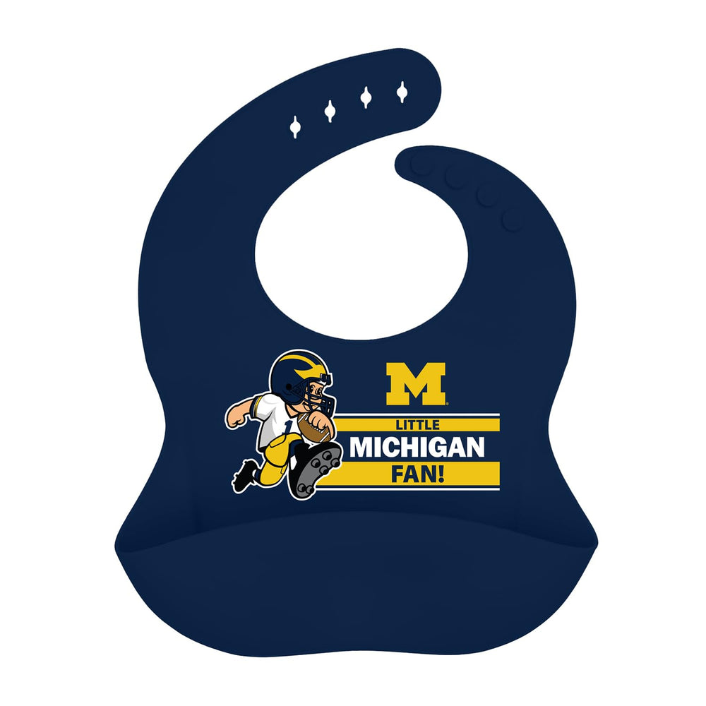 Baby Fanatic Michigan Silicone Bib close-up shows soft BPA-free material for gentle feeding