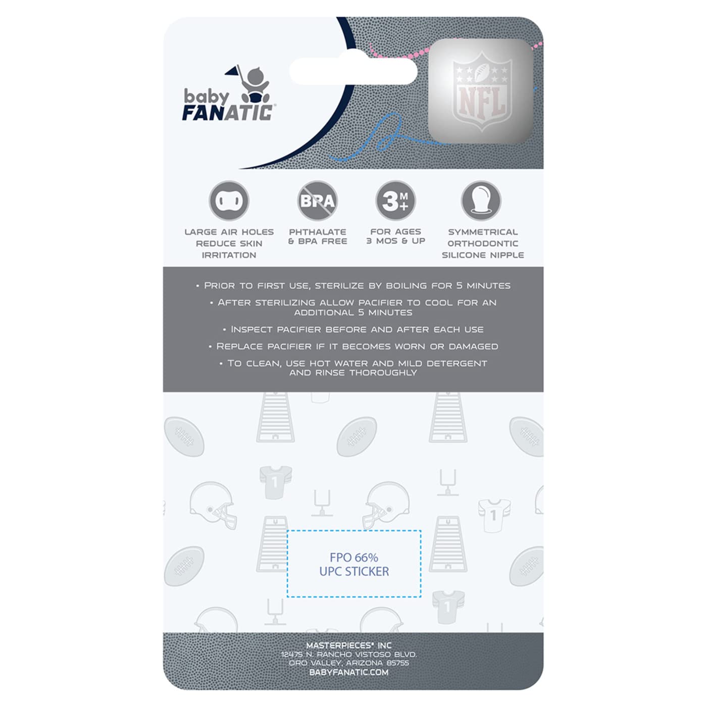 Baby Fanatic pacifier 2-pack orthodontic nipple promotes comfortable oral development during feeds.