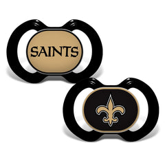 Baby Fanatic pacifier 2-pack Saints button logo offers spirited playtime comfort.