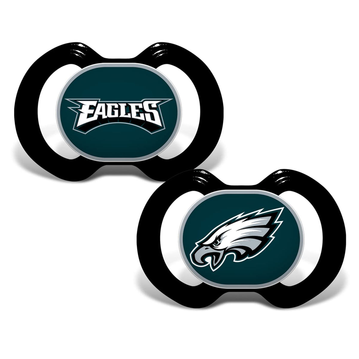 Baby Fanatic Eagles 2-pack pacifier reflects team colors for on-the-go comfort