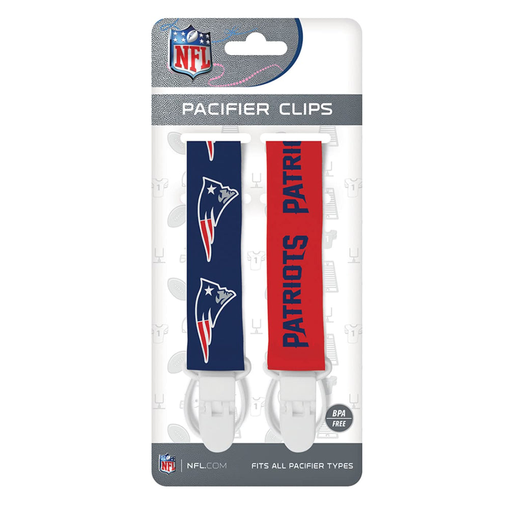 Baby Fanatic Patriots pacifier clip closeup shows durable clip and felt embellishment.