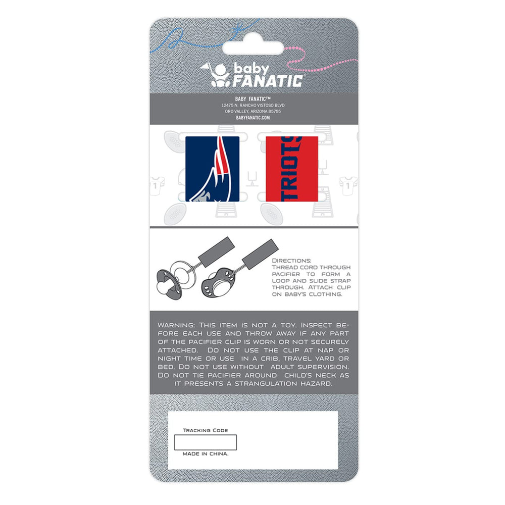Baby Fanatic Patriots pacifier clip embroidered felt detail adds tactile charm.