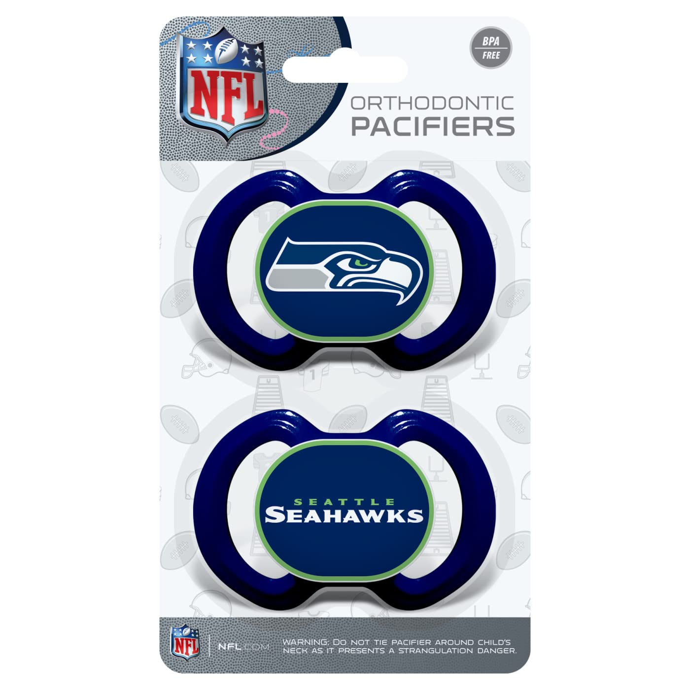Baby Fanatic Seattle Seahawks pacifier orthodontic nipple design for comfortable use.