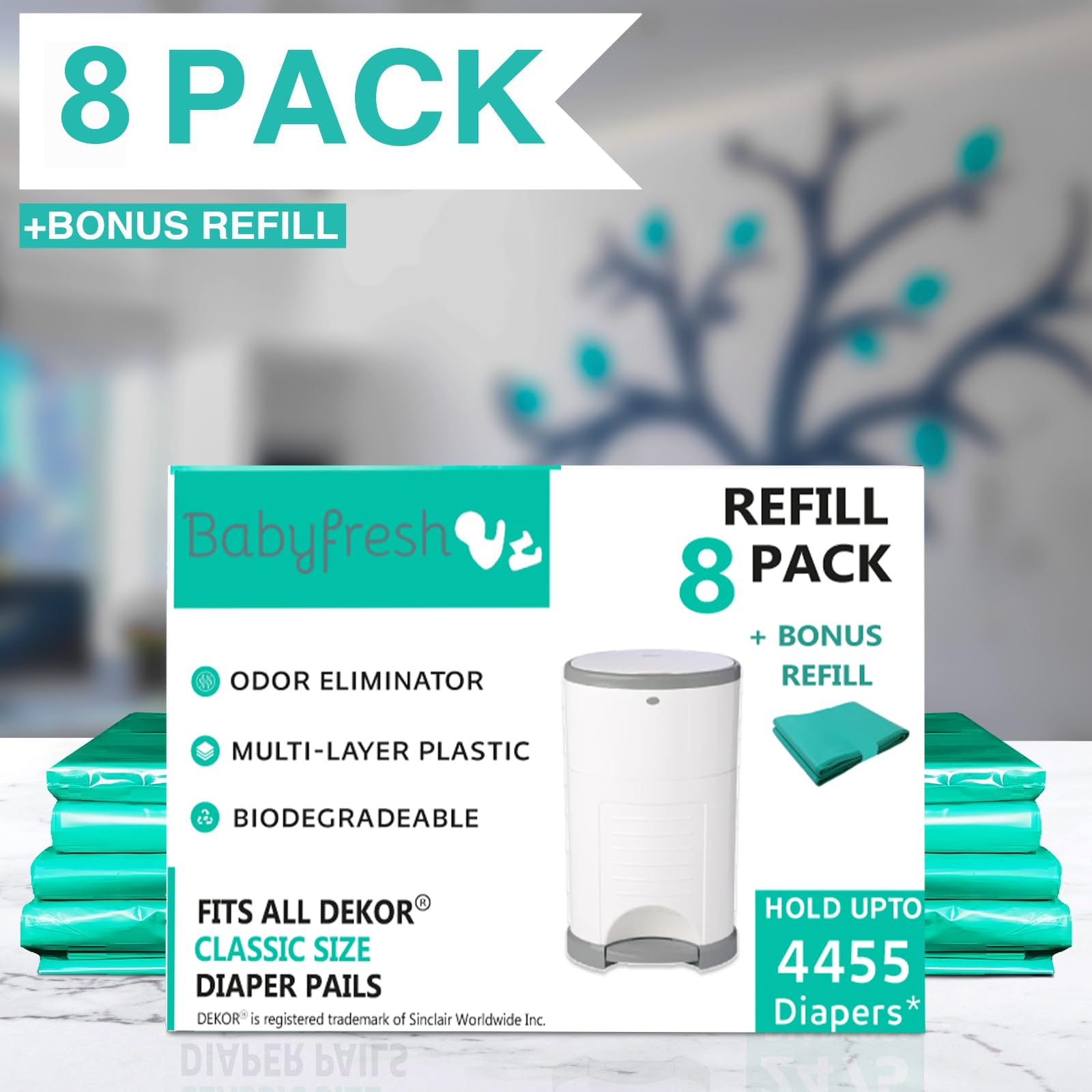 Baby Fresh Dekor Classic refill holds up to 5000 diapers for extended use