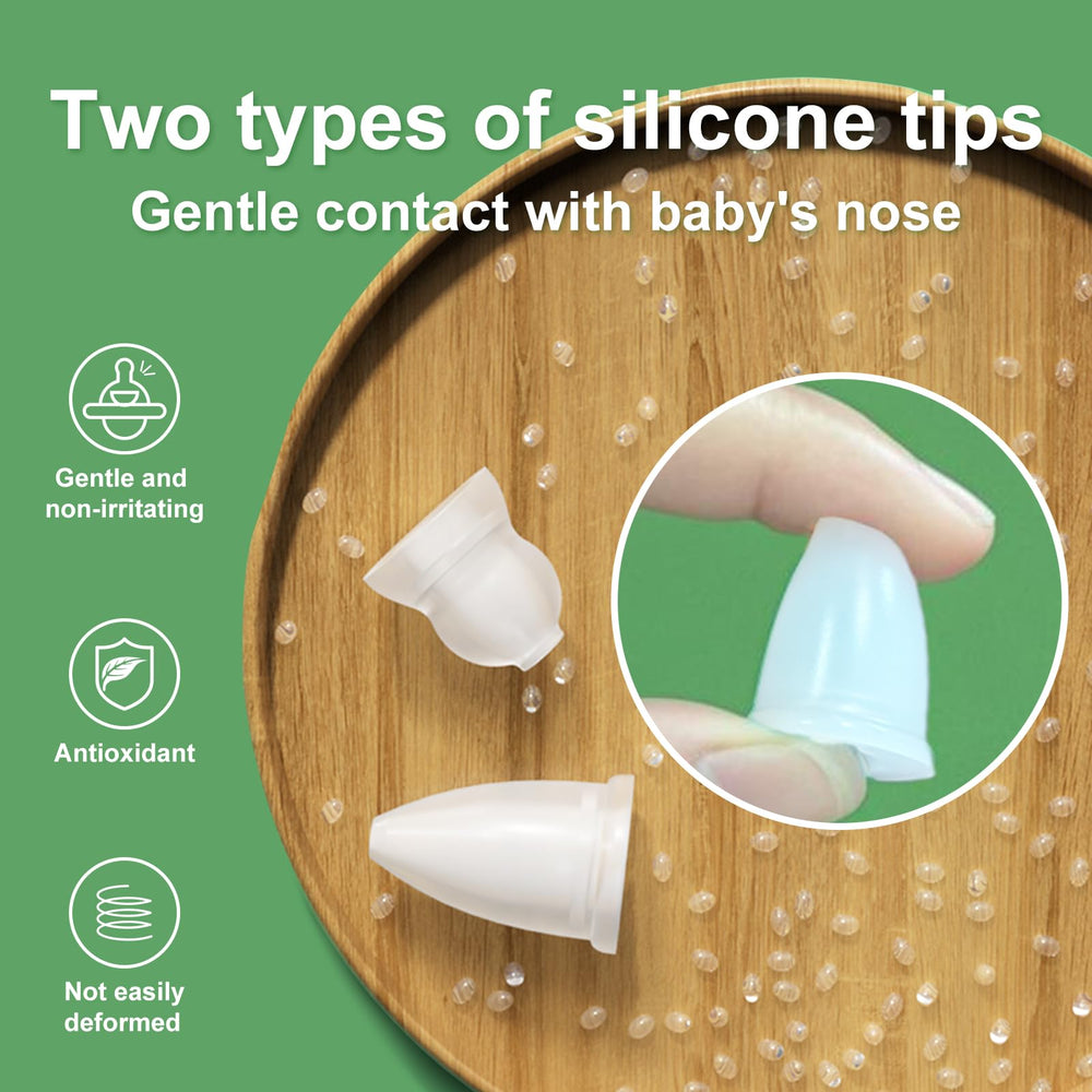 Baby Futur nasal aspirator booger clip helps manage mucus mess.