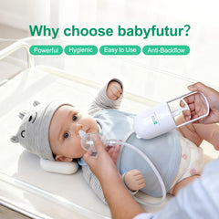 Baby Futur nasal aspirator disassemblable for thorough cleaning and hygiene.