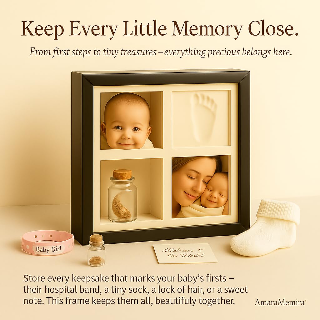 Baby Handprint Footprint Kit first sock and hair keepsake stored securely