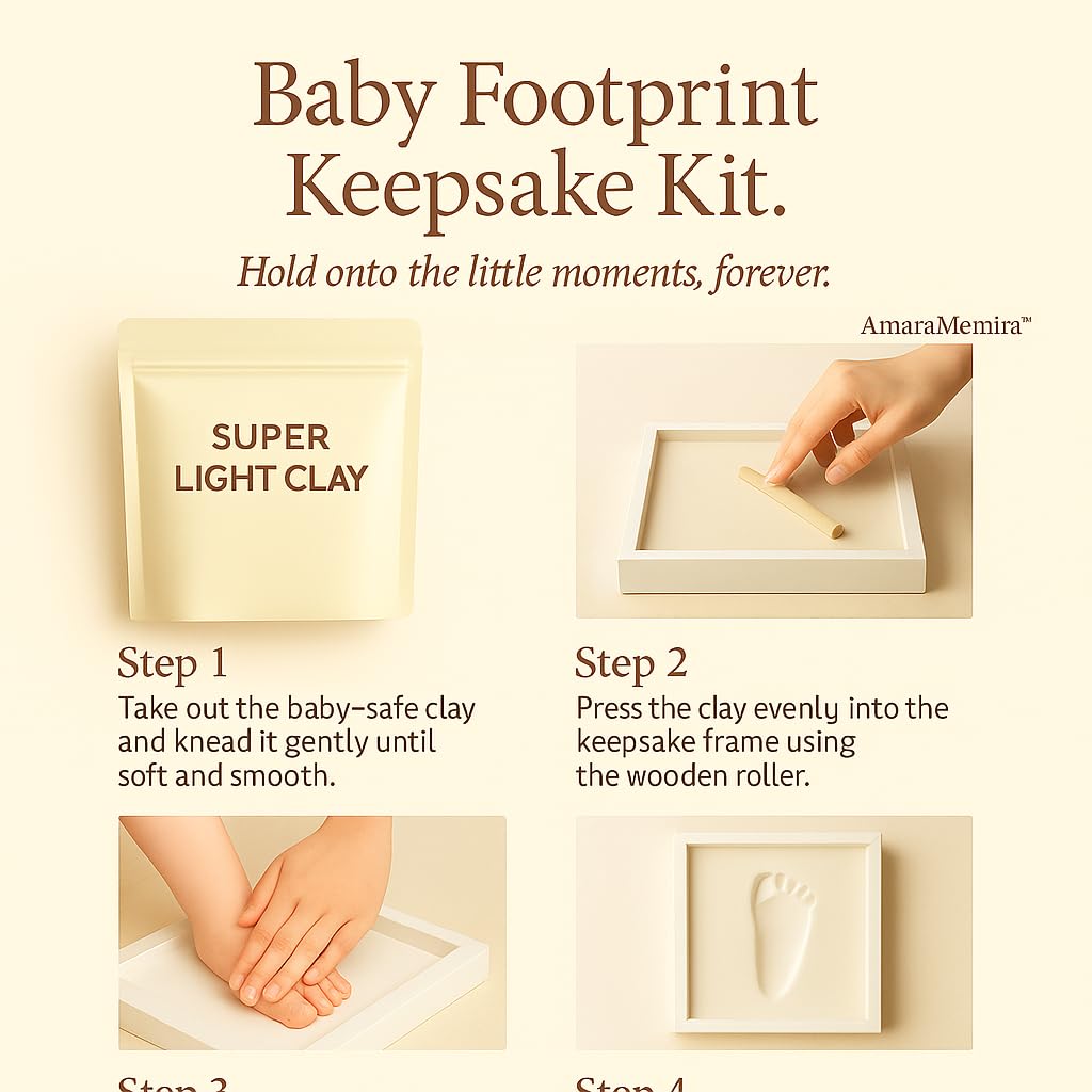 Baby Handprint Footprint Kit lock of hair keepsake framed with photo