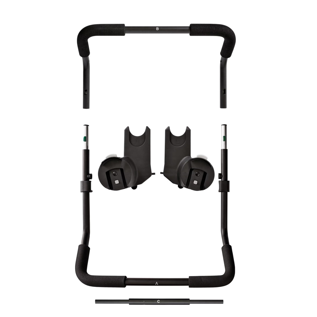 Baby Jogger Chicco/Peg Perego adapter attached to City Select with car seat for quick travel setup