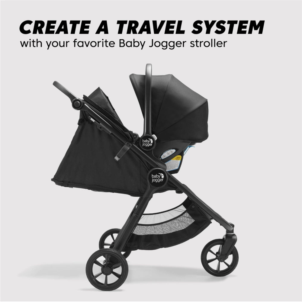 Baby Jogger City GO 2 headrest adjustment shows easy, one-hand harness fit for infants.