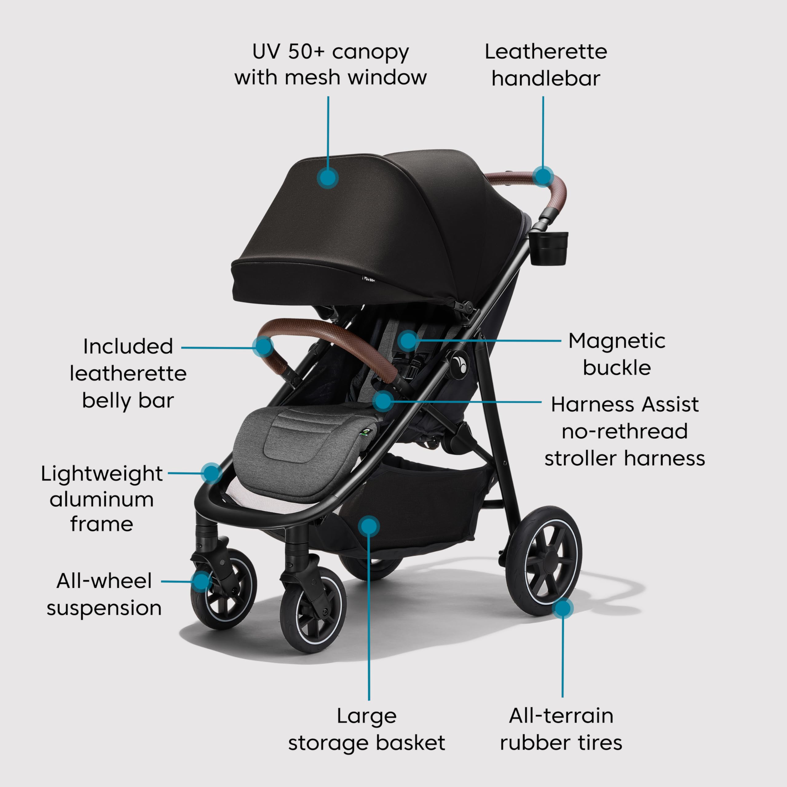 Large UV 50+ canopy on City Mini Air shields baby from sun.