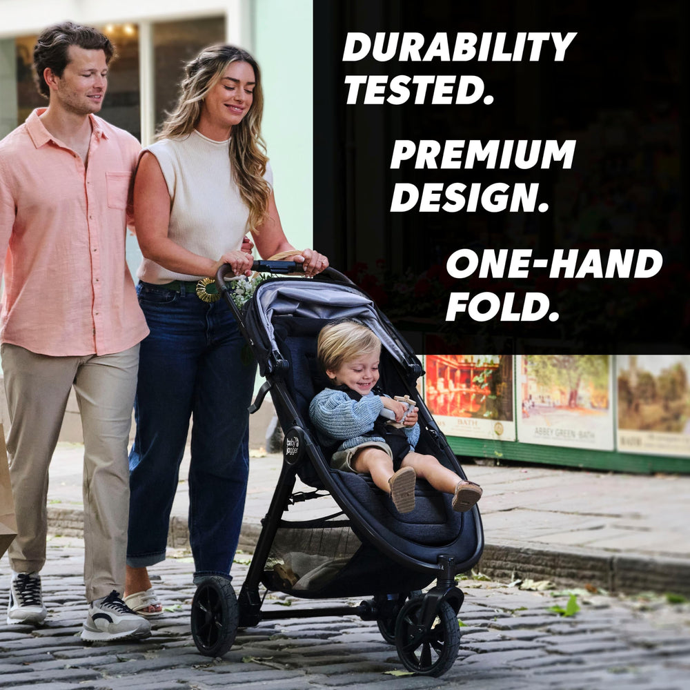 Baby Jogger City Mini GT3 all-wheel suspension demonstrates confident terrain handling.