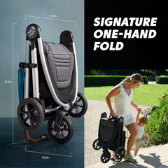 Baby Jogger City Mini GT3 height-adjustable leatherette handlebar for comfy pushing.