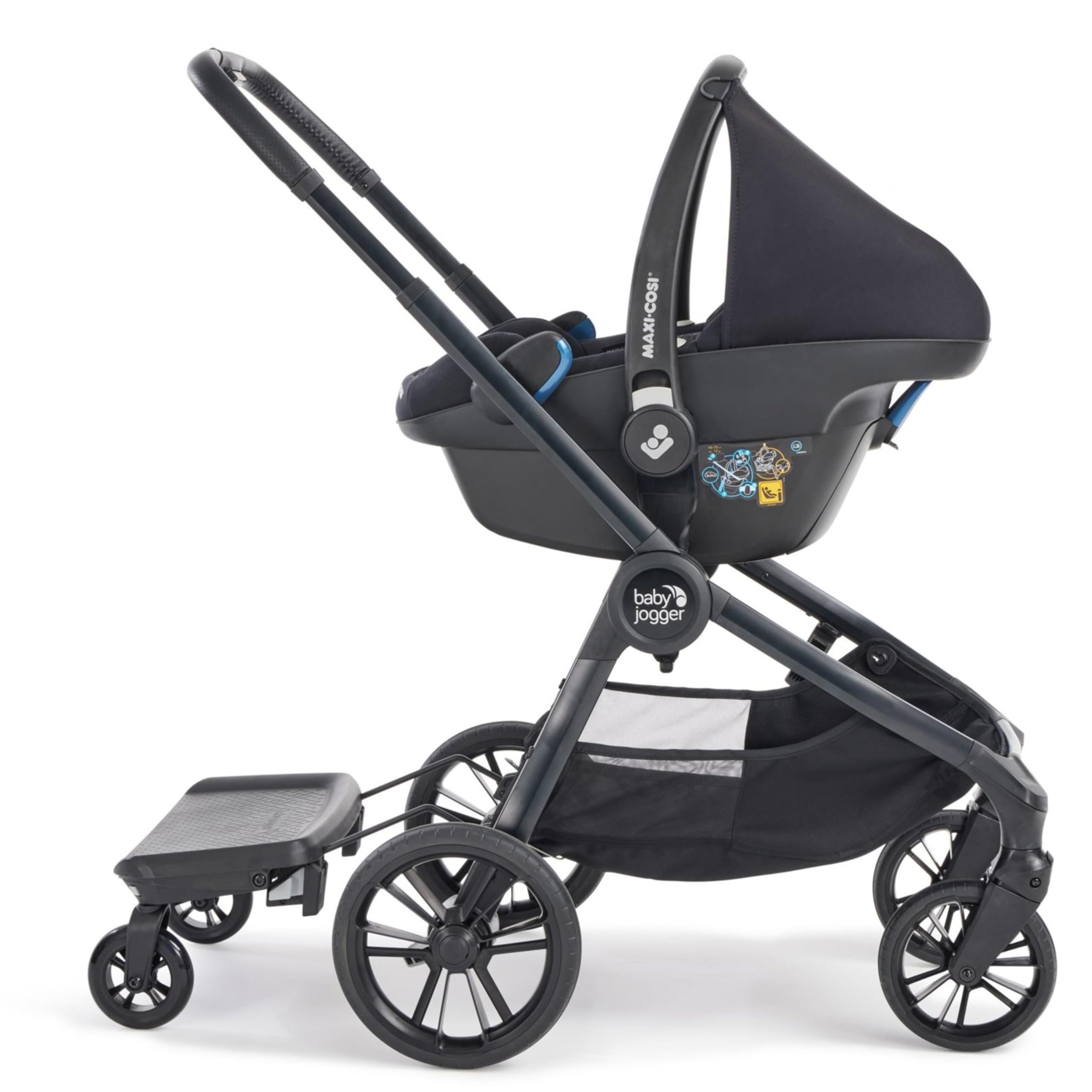 Baby Jogger Glider Board child-riding mode allows safe sidewalk rides.