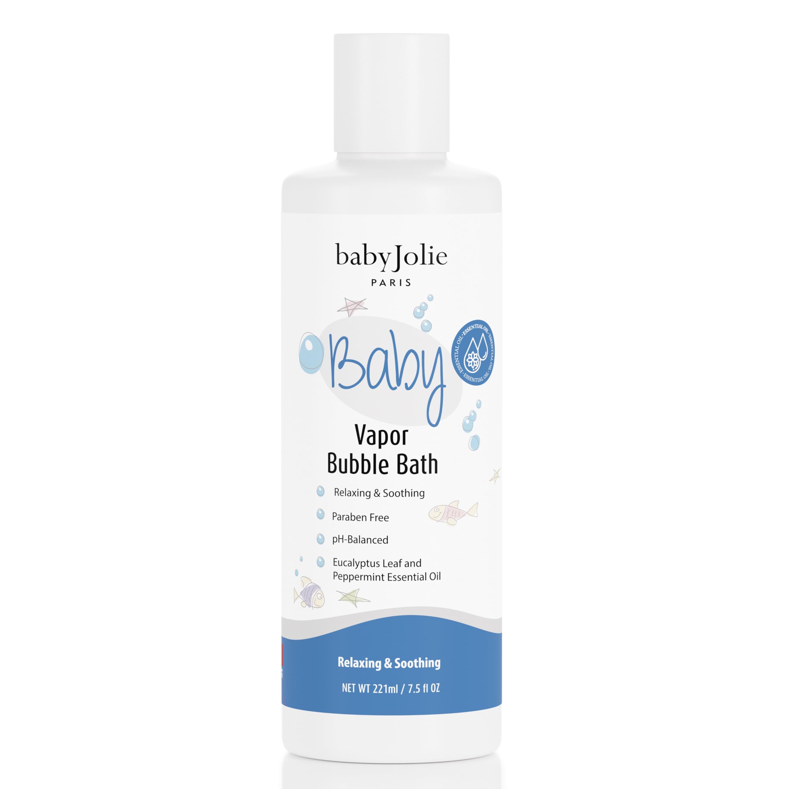 Baby Jolie Vapor Bubble Bath packaging shows a gentle, safe bath ritual.