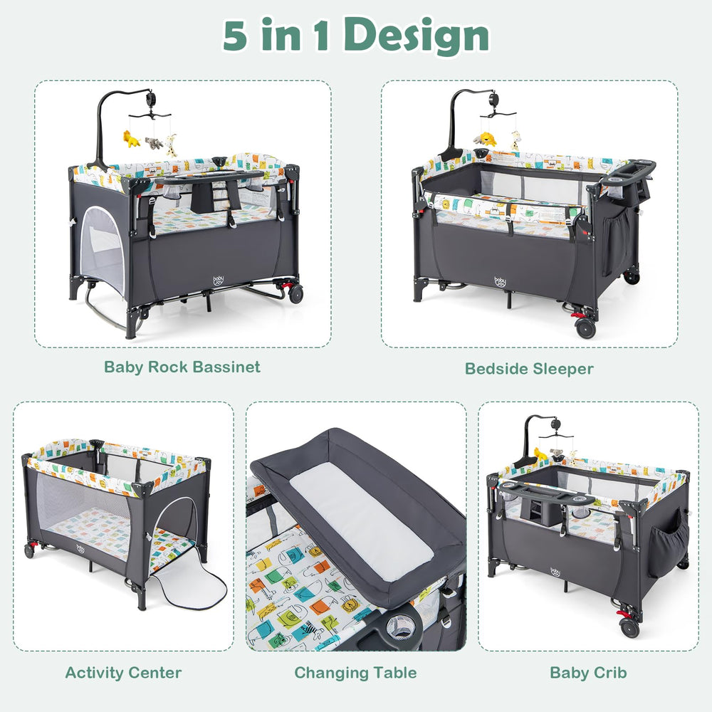 BABY JOY 2-in-1 playard and bedside sleeper with height-adjustable sides for cozy alignment.