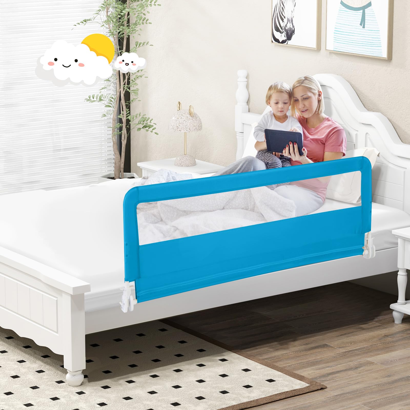 BABY JOY bed rails swing-down design enables easy bed entry and exit.