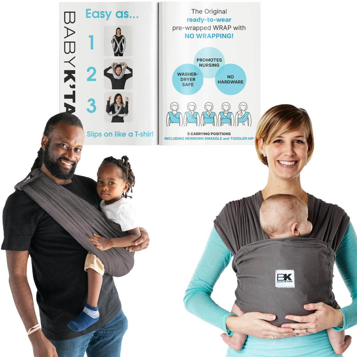 Baby K'tan Breeze breathable mesh cotton carrier for all-day comfort in charcoal